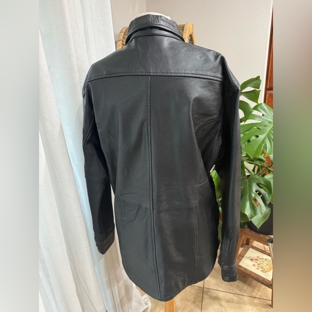 Black Leather Button-Up‎ Shirt Hot Leathers biker - Picture 4 of 7